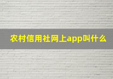 农村信用社网上app叫什么