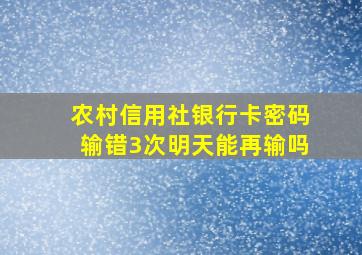 农村信用社银行卡密码输错3次明天能再输吗