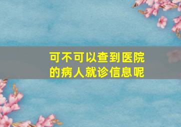 可不可以查到医院的病人就诊信息呢