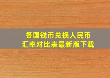 各国钱币兑换人民币汇率对比表最新版下载