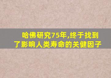 哈佛研究75年,终于找到了影响人类寿命的关健因子