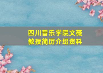 四川音乐学院文薇教授简历介绍资料