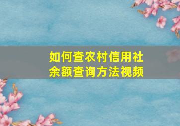 如何查农村信用社余额查询方法视频