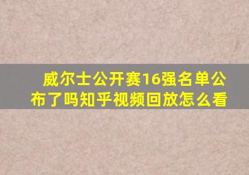 威尔士公开赛16强名单公布了吗知乎视频回放怎么看