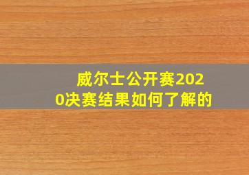 威尔士公开赛2020决赛结果如何了解的