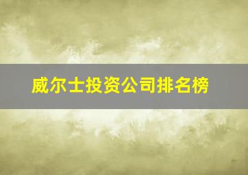 威尔士投资公司排名榜