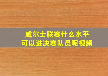 威尔士联赛什么水平可以进决赛队员呢视频