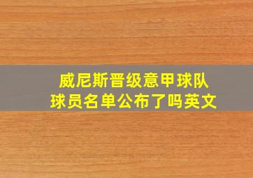 威尼斯晋级意甲球队球员名单公布了吗英文