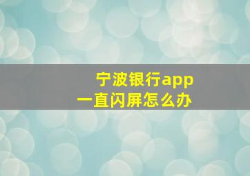 宁波银行app一直闪屏怎么办