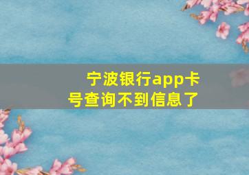 宁波银行app卡号查询不到信息了