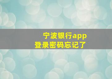 宁波银行app登录密码忘记了