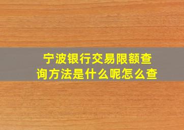 宁波银行交易限额查询方法是什么呢怎么查