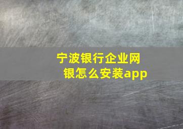 宁波银行企业网银怎么安装app