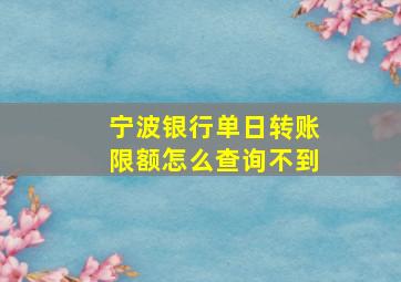 宁波银行单日转账限额怎么查询不到