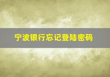 宁波银行忘记登陆密码