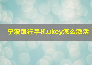 宁波银行手机ukey怎么激活