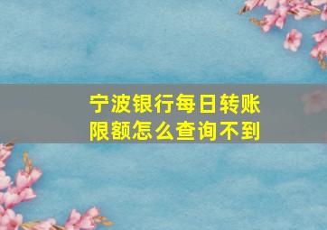 宁波银行每日转账限额怎么查询不到