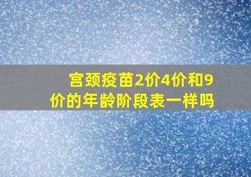 宫颈疫苗2价4价和9价的年龄阶段表一样吗