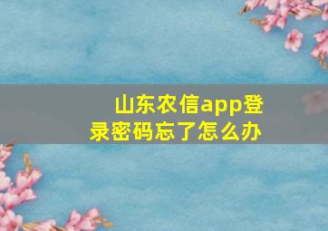 山东农信app登录密码忘了怎么办