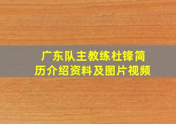 广东队主教练杜锋简历介绍资料及图片视频