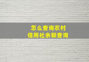 怎么查询农村信用社余额查询