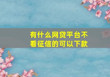 有什么网贷平台不看征信的可以下款