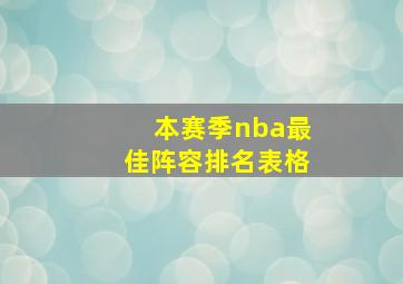 本赛季nba最佳阵容排名表格