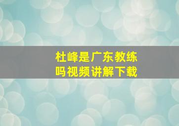 杜峰是广东教练吗视频讲解下载