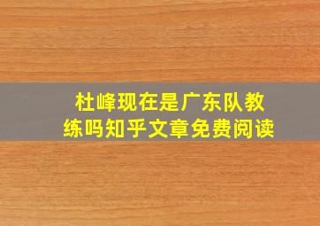 杜峰现在是广东队教练吗知乎文章免费阅读