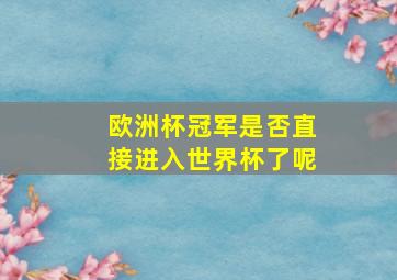 欧洲杯冠军是否直接进入世界杯了呢