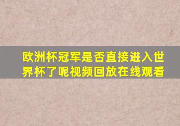 欧洲杯冠军是否直接进入世界杯了呢视频回放在线观看