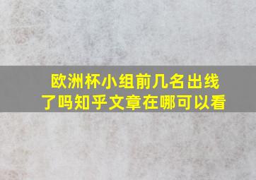 欧洲杯小组前几名出线了吗知乎文章在哪可以看