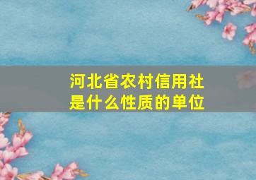 河北省农村信用社是什么性质的单位