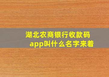 湖北农商银行收款码app叫什么名字来着