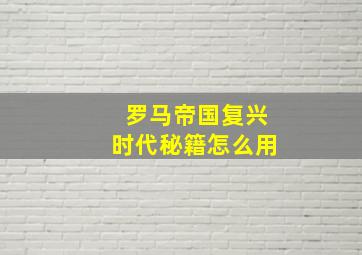 罗马帝国复兴时代秘籍怎么用