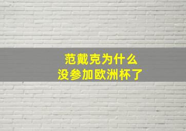 范戴克为什么没参加欧洲杯了