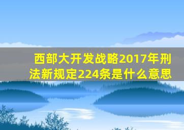 西部大开发战略2017年刑法新规定224条是什么意思