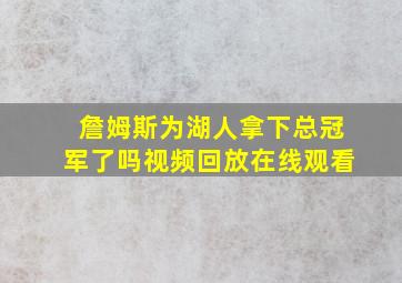 詹姆斯为湖人拿下总冠军了吗视频回放在线观看