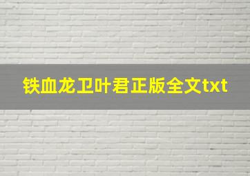 铁血龙卫叶君正版全文txt