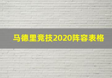 马德里竞技2020阵容表格