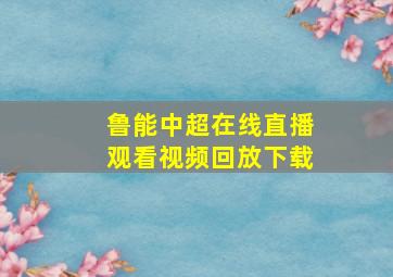 鲁能中超在线直播观看视频回放下载